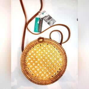 New Artisan Crafted Woven Tropical Women's Bag Leather Strap Cotton Lining NWT